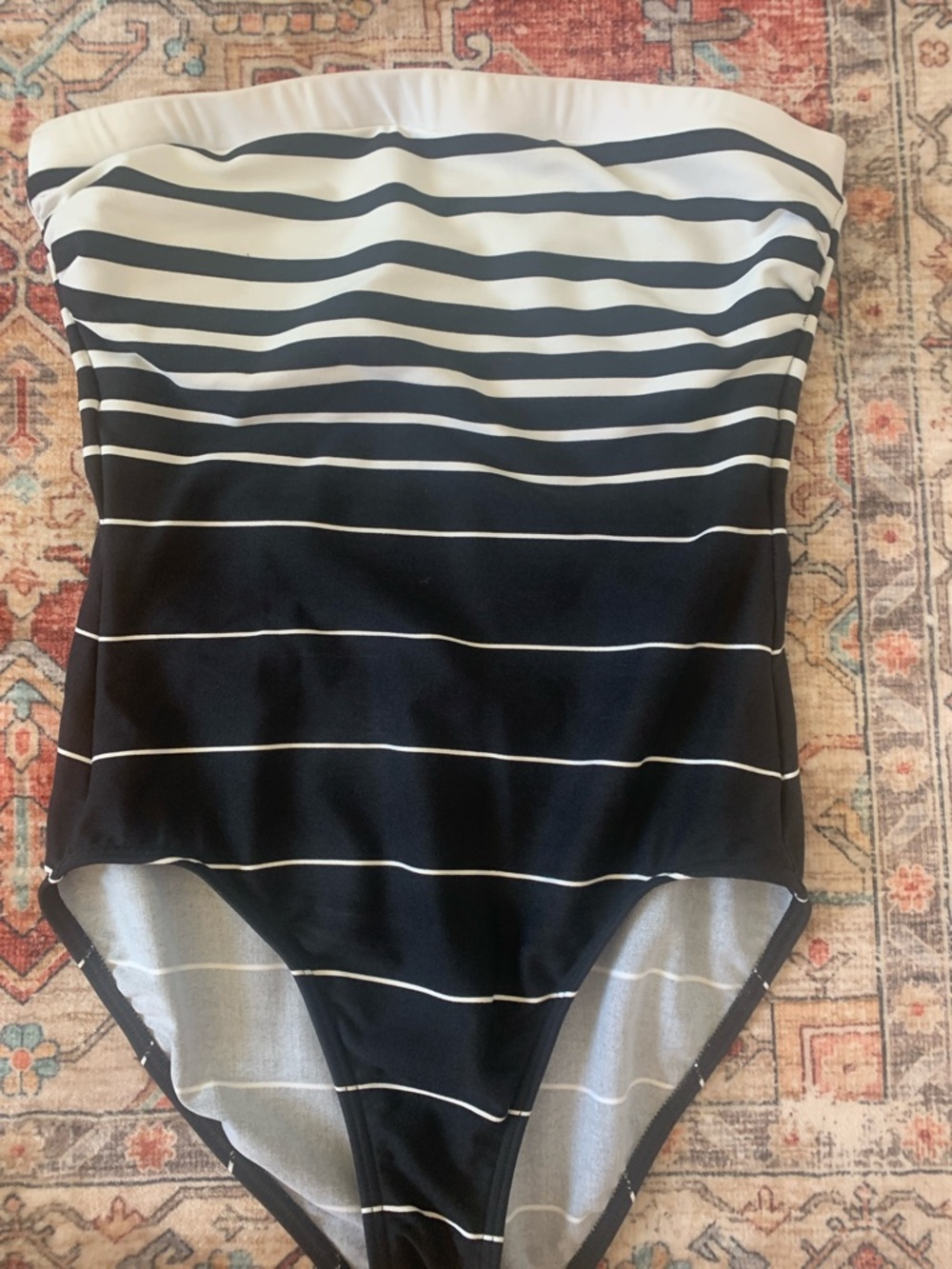 Miraclesuit Black and White Striped Strapless Swimsuit - Picture 2 of 4